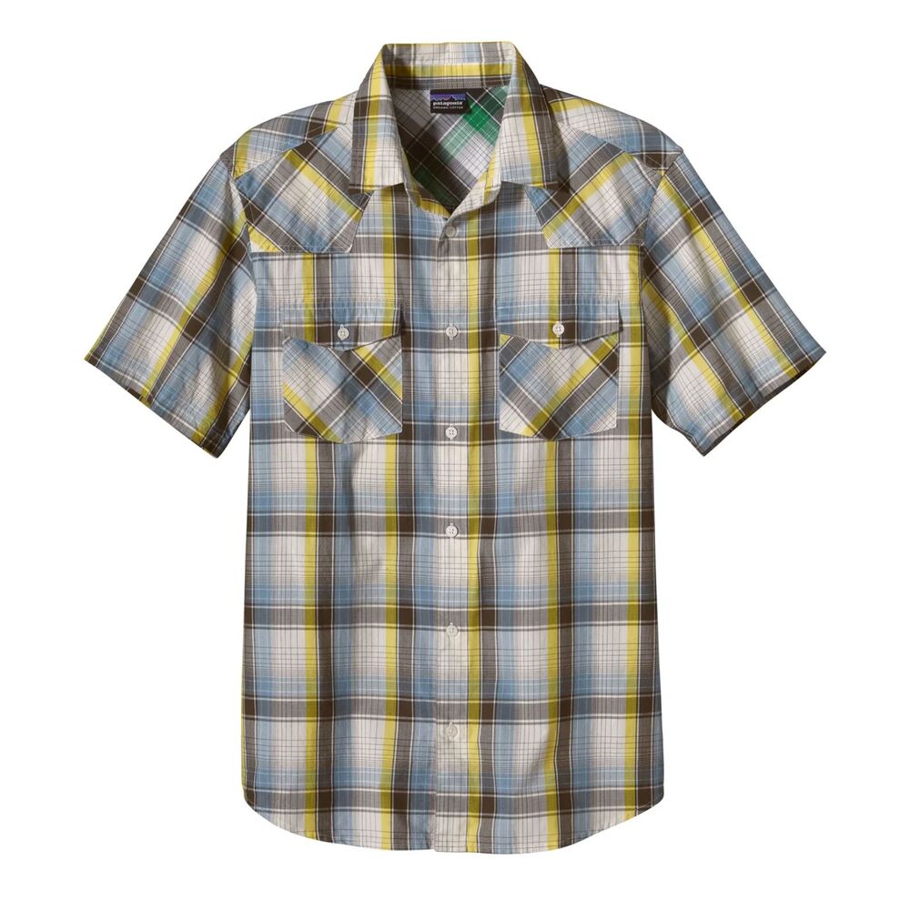 Patagonia M's Three Trees Cotton Men's Short Sleeve Button Plaid Shirt Medium